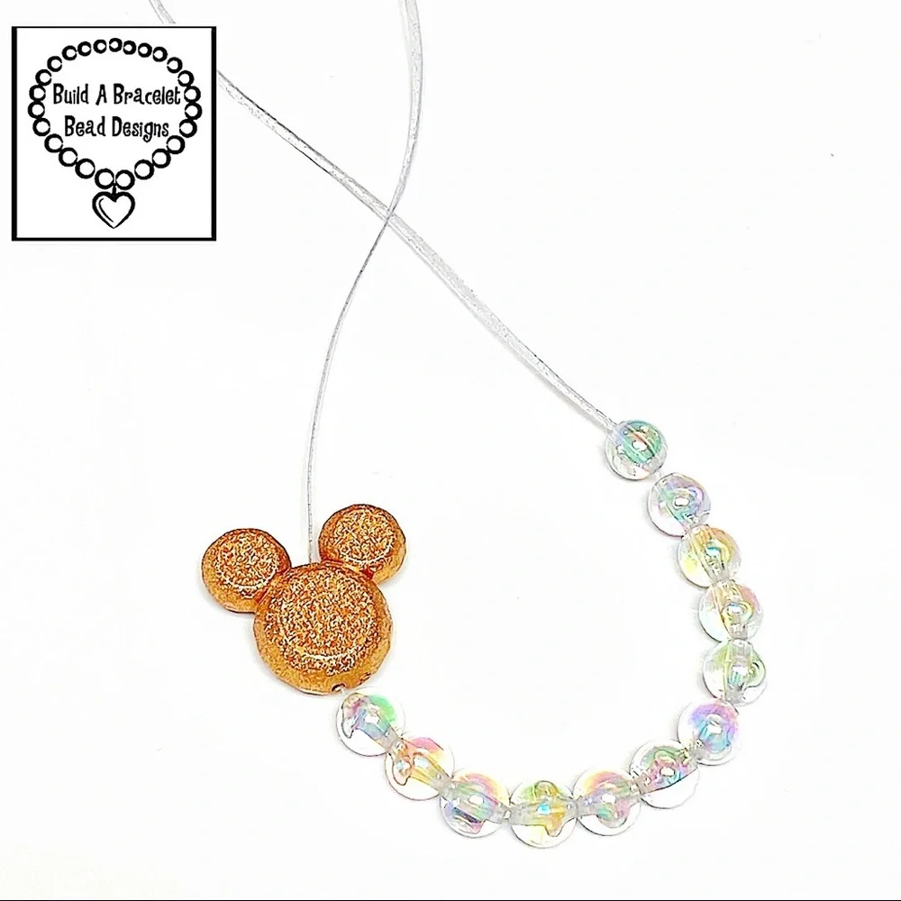Handmade Disney Mickey Mouse Rainbow Adjustable Necklace Aurora Beads Gold Focal